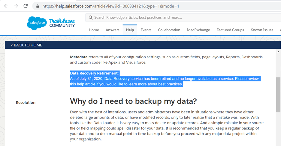 Salesforce retires its Recovery Service